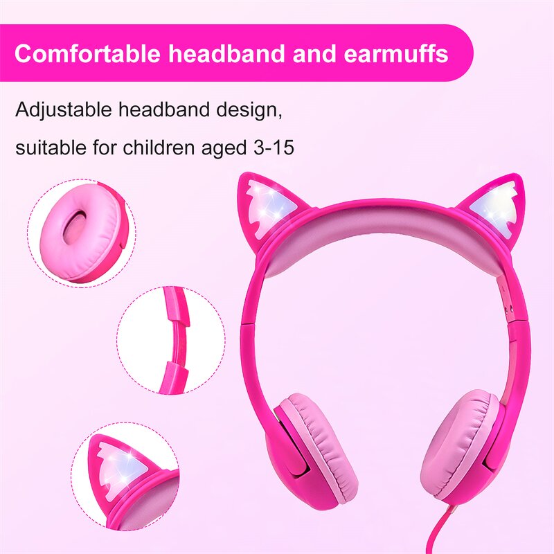 Kids Headphones Manufacturer - OEM Linx Cute 85 DB Volume LED Glowing 3.5mm