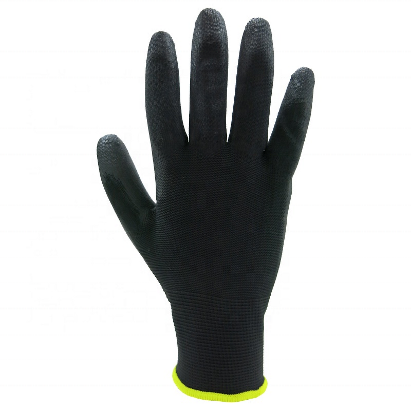 Work Gloves Factory - Good Quality 13 Gauge Black Polyester PU Palm