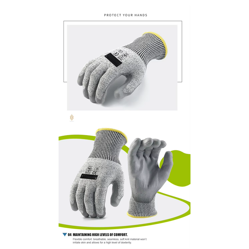 Anti Cut Gloves Factory - HPPE EN388 Glass Garden Level 5 PU Coated