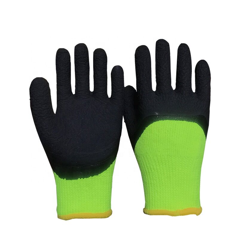Fluorescent Gloves Factory - Cheap Green Polyester Latex Foam Breathable