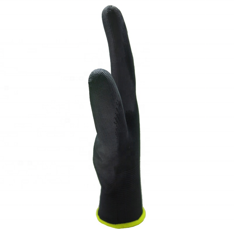 Work Gloves Factory - Good Quality 13 Gauge Black Polyester PU Palm