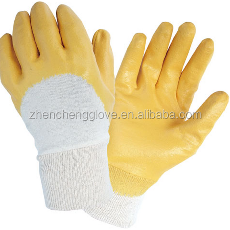Work Gloves Factory - High Quality Yellow Nitrile Half Coated Cotton