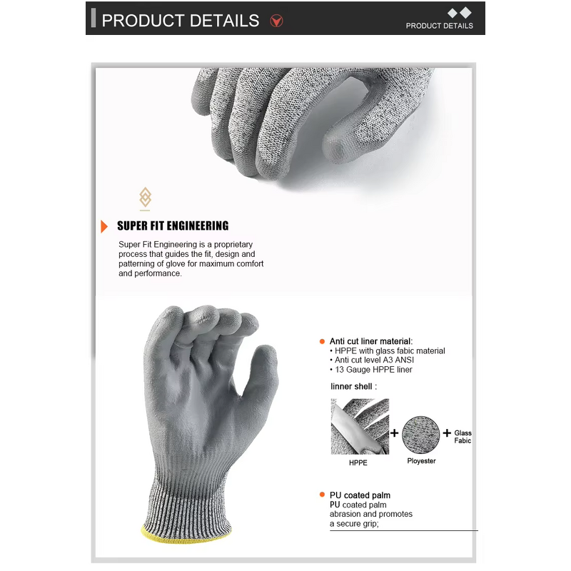 Anti Cut Gloves Factory - HPPE EN388 Glass Garden Level 5 PU Coated