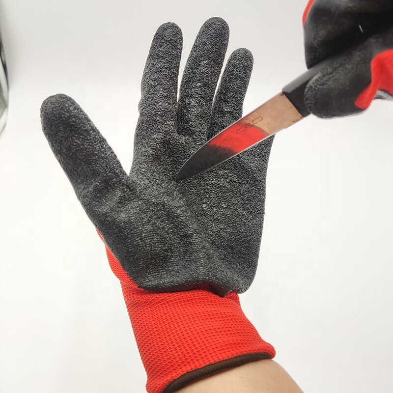 Safety Work Gloves Factory - 13G Polyester Knitted Latex Coated Crinkle