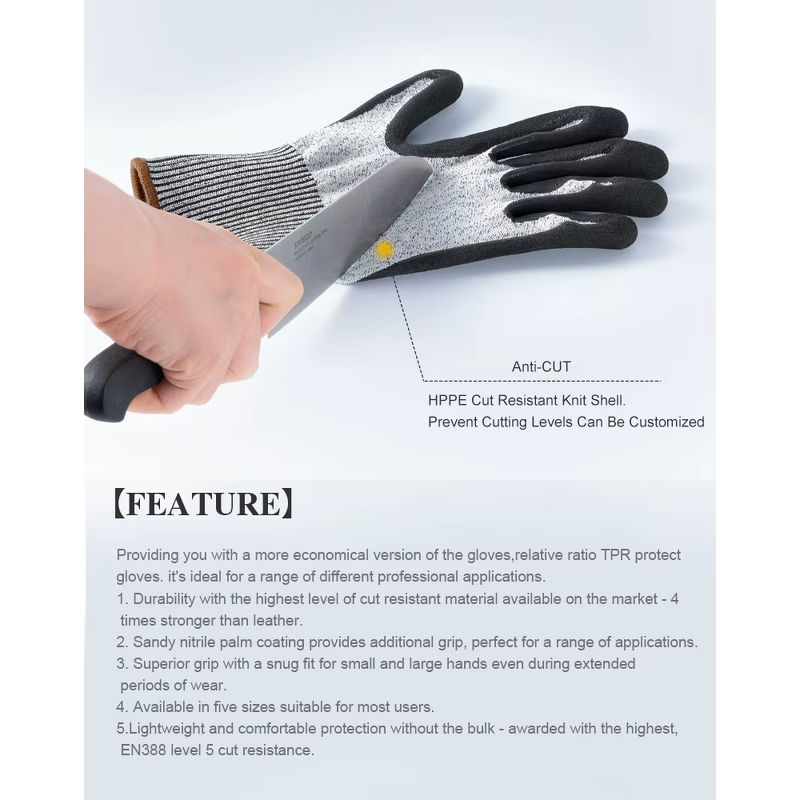 Anti Cut Gloves Factory - HPPE EN388 Glass Garden Level 5 PU Coated