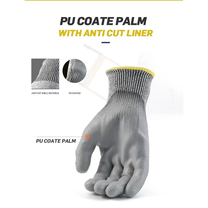 Anti Cut Gloves Factory - HPPE EN388 Glass Garden Level 5 PU Coated