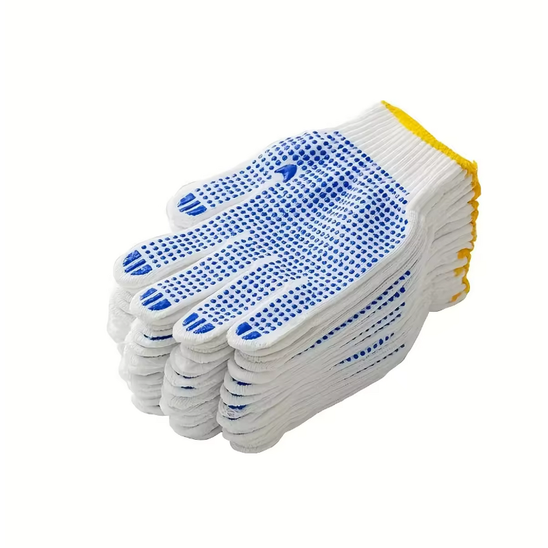 Cotton Gloves Manufacturer - 7G/10G Cotton Navy Blue Dotted Gloves OEM
