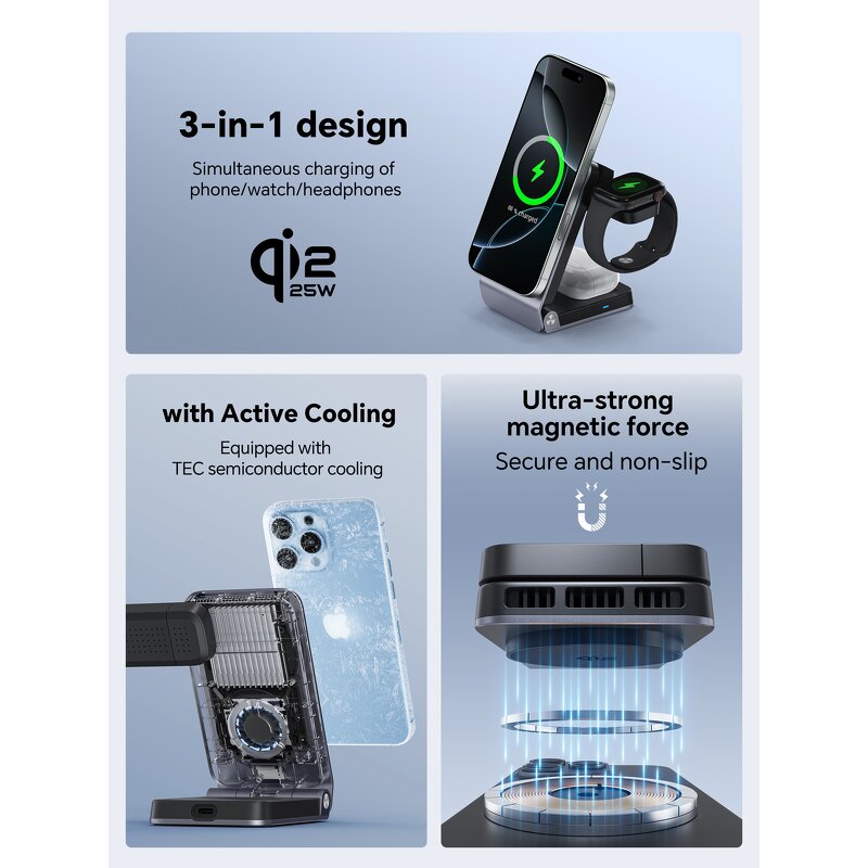 Wireless Charger Manufacturer - OEM New Desktop 25W Foldable 3-in-1 Fast for Phone Earphone