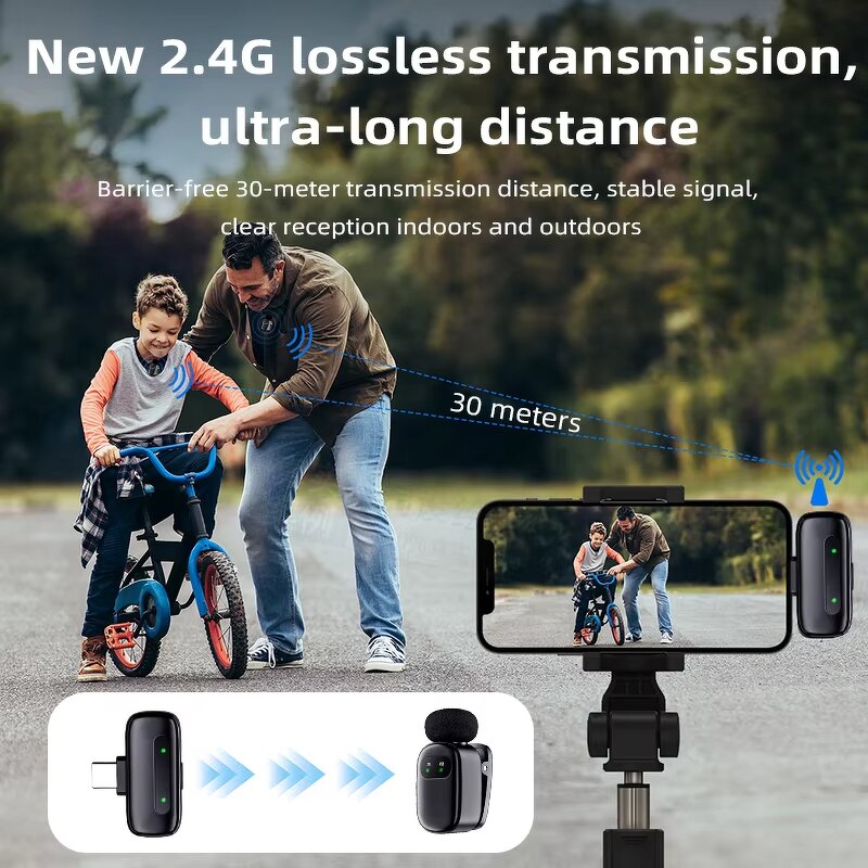 Wireless Lavalier Microphone Manufacturer - OEM K21 with LED Battery Indicator for iPhone