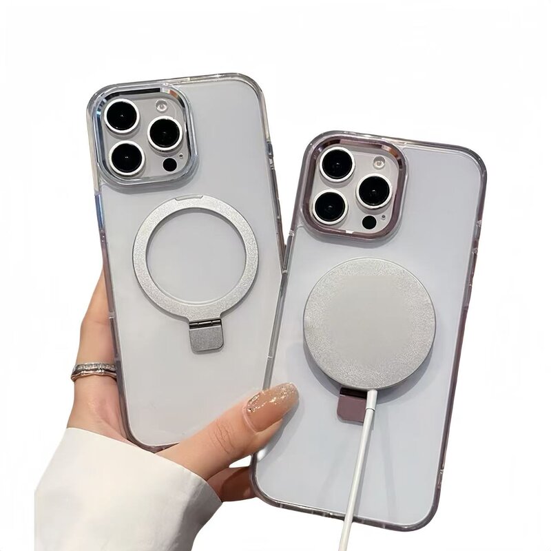 Clear Phone Case Manufacturer - OEM Anti-Yellowing Magnetic with Metal Stand Ring Scratch-Resistant