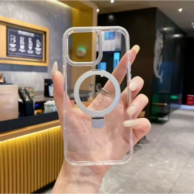 Clear Phone Case Manufacturer - OEM Anti-Yellowing Magnetic with Metal Stand Ring Scratch-Resistant