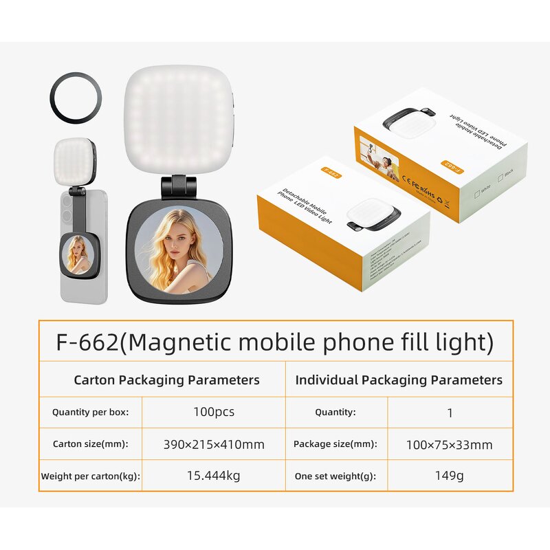 LED Fill Light Mirror Manufacturer - OEM Adjustable F662 360 Degrees Magnetic Foldable Makeup