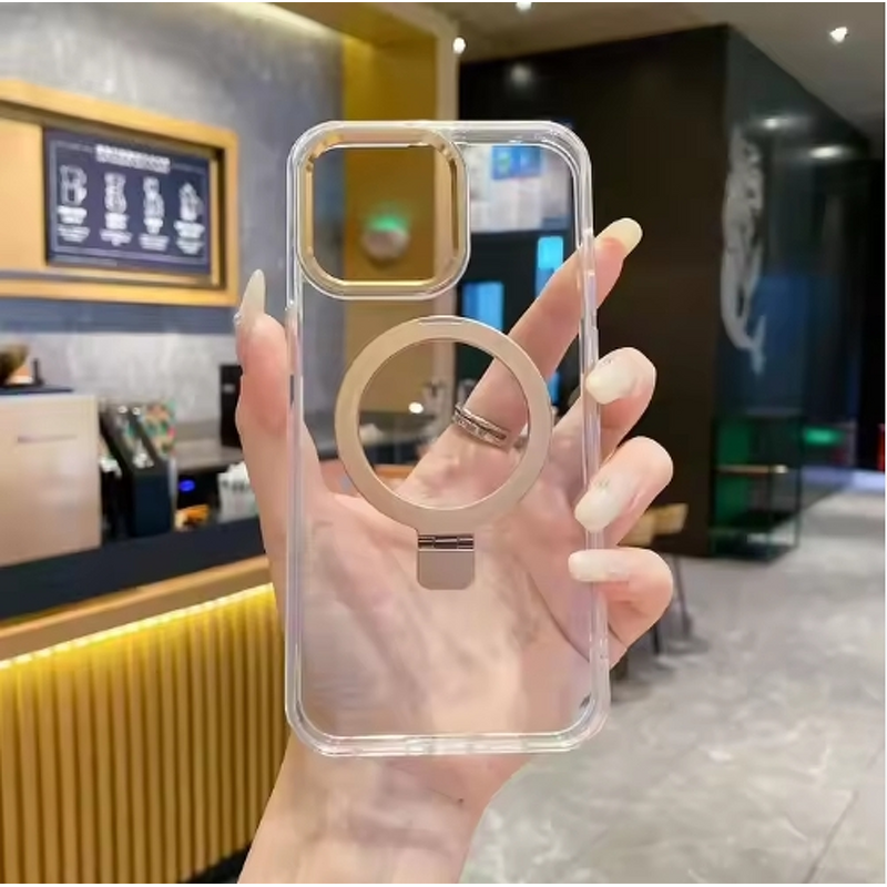 Clear Phone Case Manufacturer - OEM Anti-Yellowing Magnetic with Metal Stand Ring Scratch-Resistant