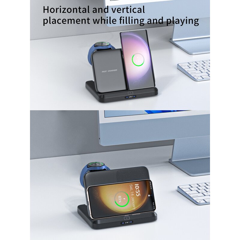 Wireless Charger Manufacturer - OEM 2025 Multi-Function 15W Fast Dock Foldable 3-in-1