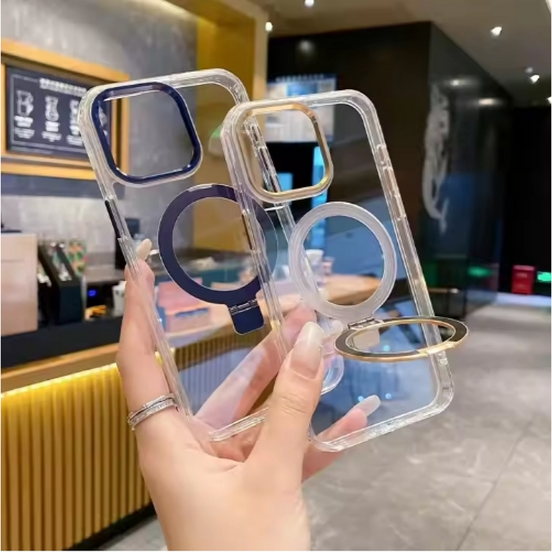 Clear Phone Case Manufacturer - OEM Anti-Yellowing Magnetic with Metal Stand Ring Scratch-Resistant