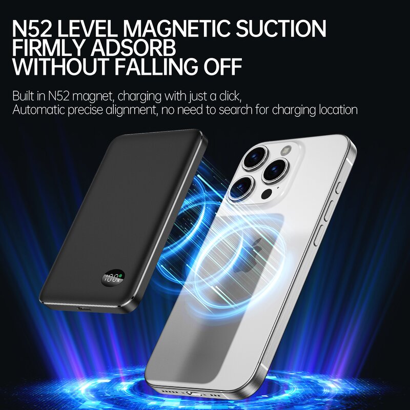 Mobile Phone Charger Manufacturer - OEM Aluminum Alloy 5000-10000mAh Magnetic Digital Display