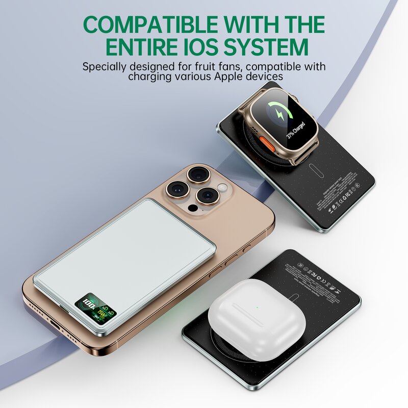 Power Bank Manufacturer - OEM 3-in-1 Ultra-Portable 5000mAh Aluminum Alloy Fast Wireless LCD