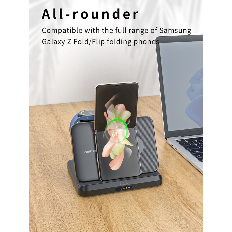 Wireless Charger Manufacturer - OEM 2025 Multi-Function 15W Fast Dock Foldable 3-in-1