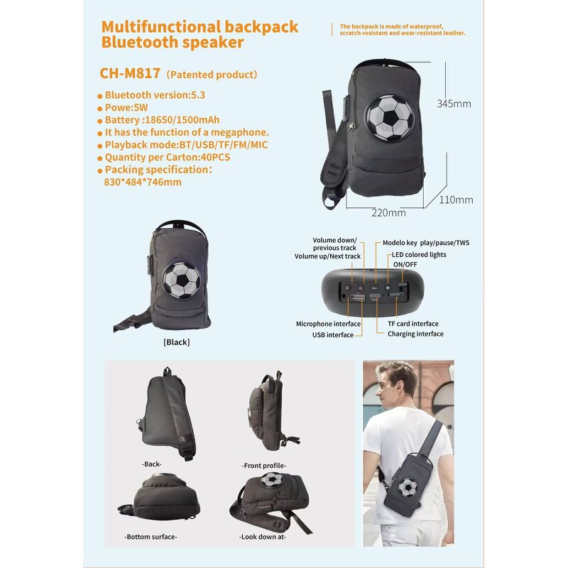 Soccer-themed Wireless Speaker Bag Manufacturer - OEM Chest Crossbody Hi-Fi Sound RGB LED