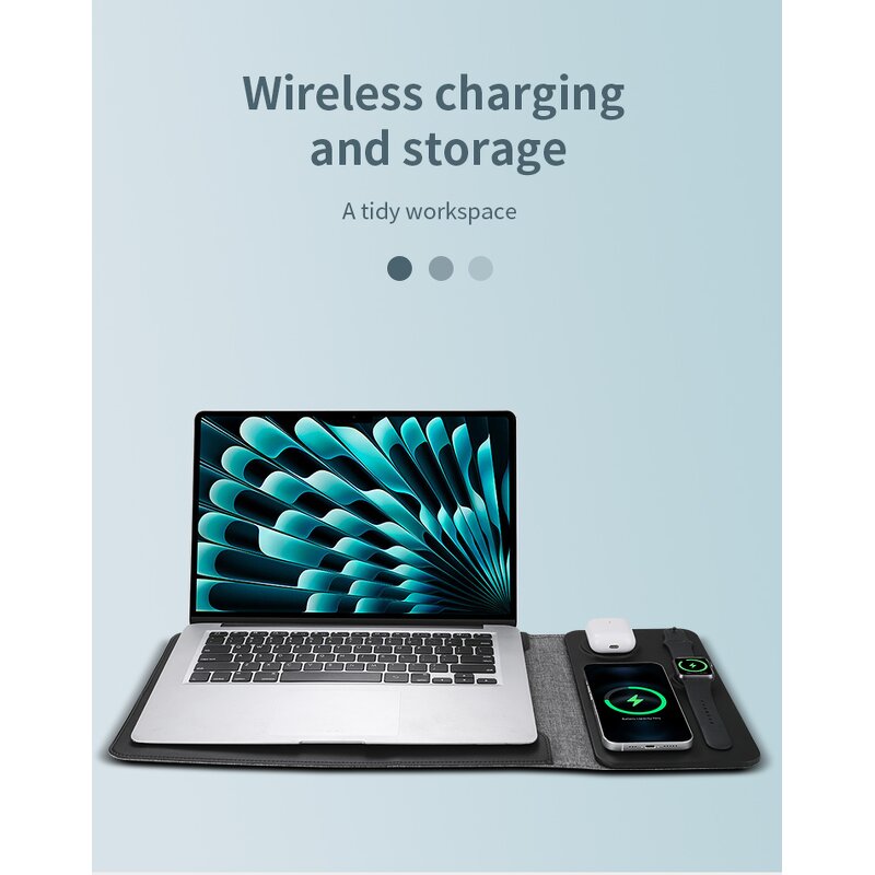 Laptop Sleeve Manufacturer - OEM 5 in 1 with Wireless Charger Leather Bag for Men Phone