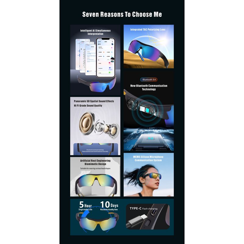 Smart Bluetooth Glasses Manufacturer - OEM 2025 Newest Fashionable AI Translation Sports Cycling