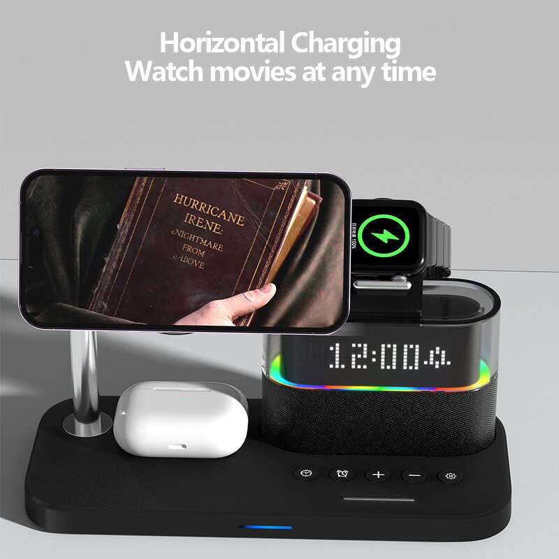 Wireless Charging Stand Manufacturer - OEM 2025 New Design Qi2 Digital Alarm Clock 5 in 1