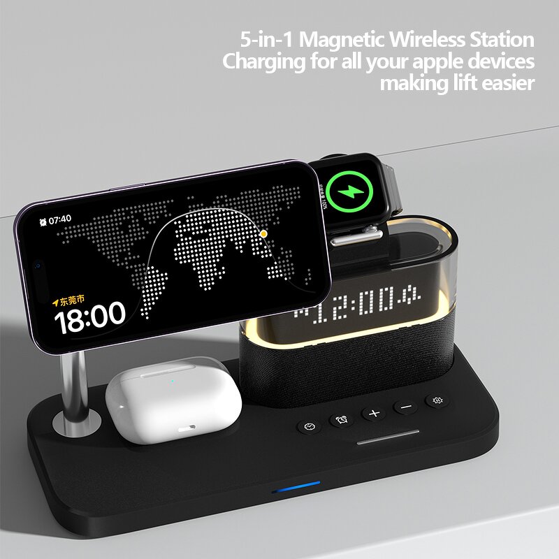Wireless Charger Dock Manufacturer - OEM Multifunction 6 3 in 1 Desktop Digital Clock Phone Stand