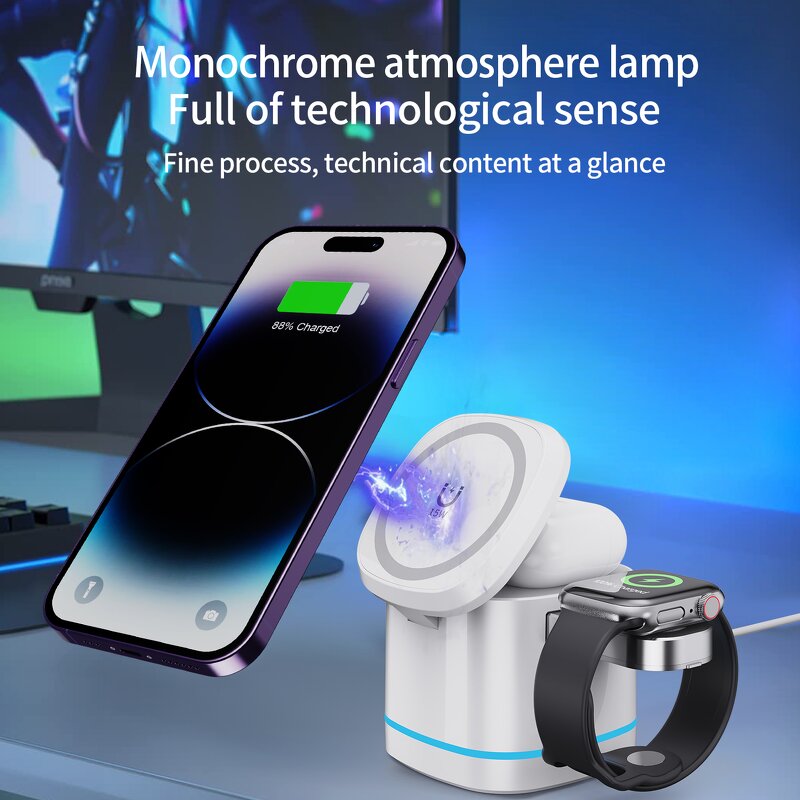 Wireless Charger Dock Manufacturer - OEM Desktop Magnetic 15W Fast LED Light 4 1 for iPhone