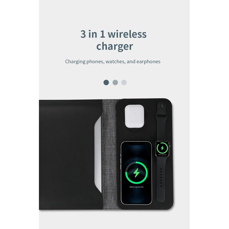 Laptop Sleeve Manufacturer - OEM 5 in 1 with Wireless Charger Leather Bag for Men Phone