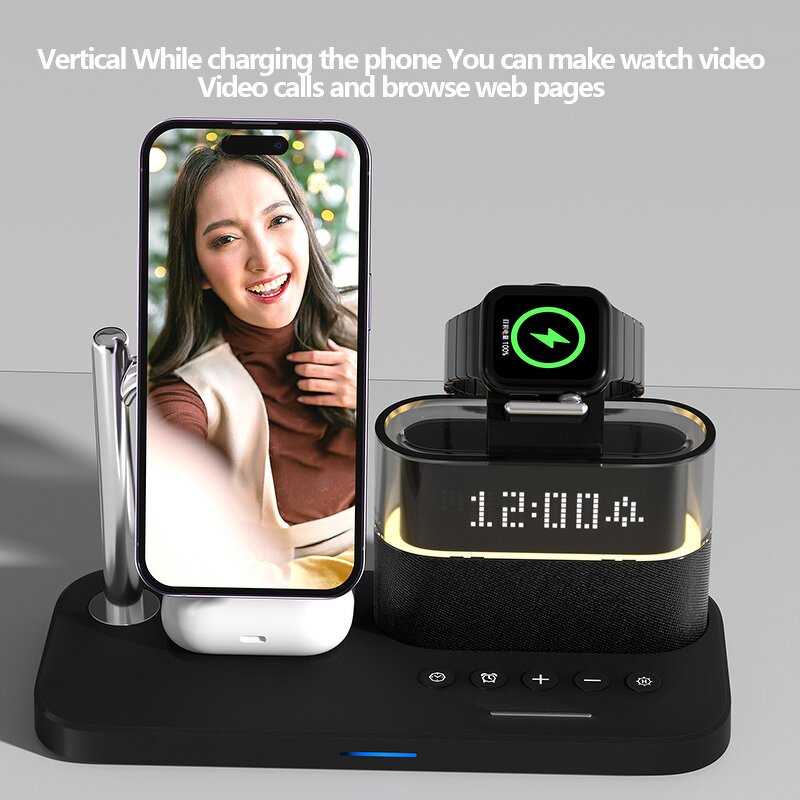 Wireless Charger Dock Manufacturer - OEM Multifunction 6 3 in 1 Desktop Digital Clock Phone Stand
