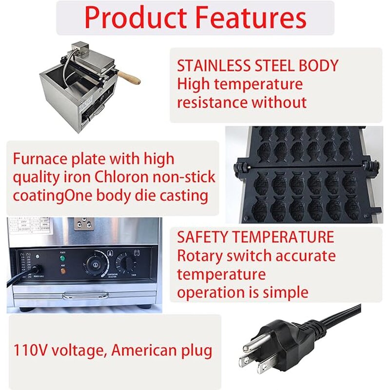 12PCS Taiyaki Waffle Machine Factory - Commercial Electric Fish Shape Thickened