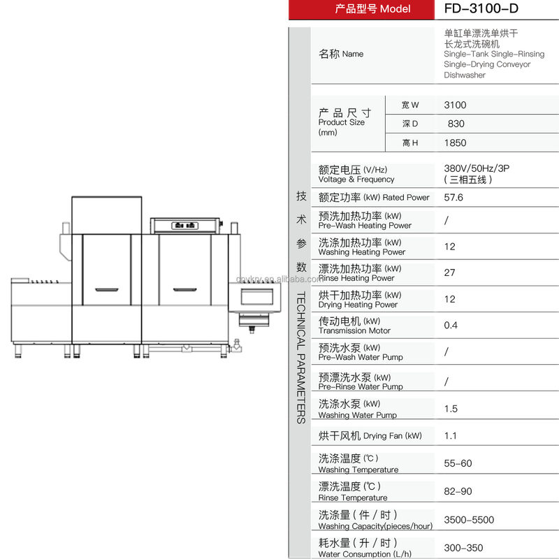Conveyor Dishwasher Factory - Industrial Commercial 380V Single-Tank Single-Rinsing