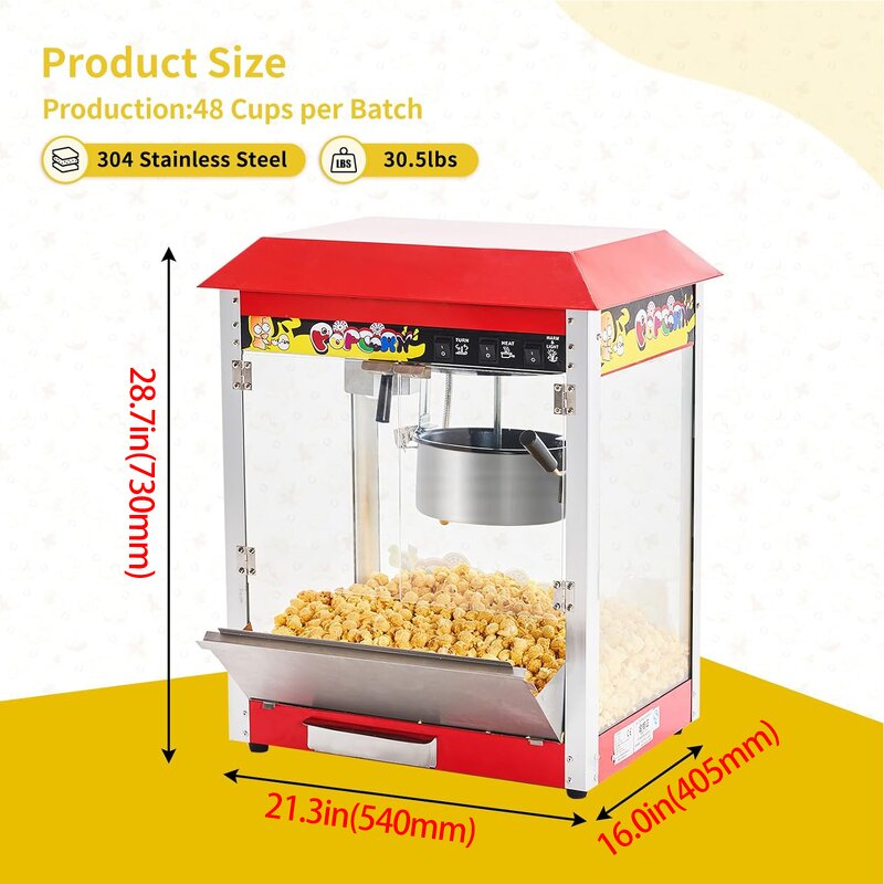 Commercial Popcorn Maker Factory - 1400W Electric 10 oz Kettle Countertop Machine