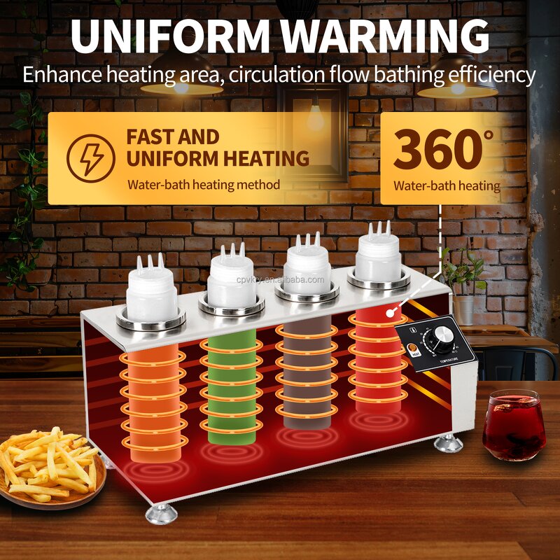 Chocolate Cheese Warming Machine Factory - Commercial Stainless Steel 4 Bottle Warmer
