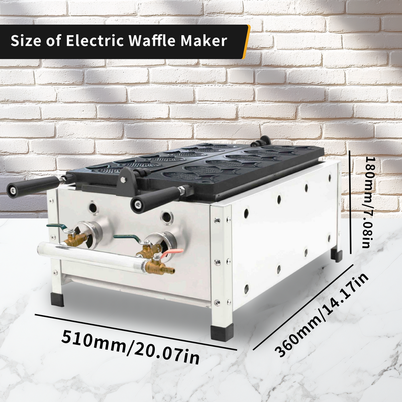 Gas Taiyaki Waffle Maker Factory - Commercial 6 Piece Fish Shaped Non-Stick