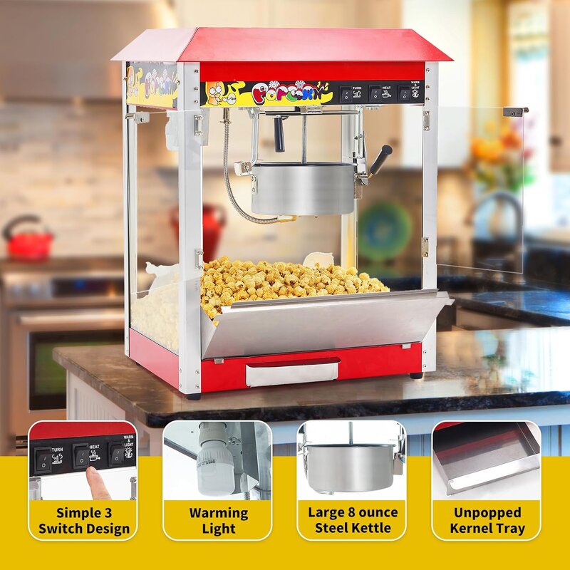 Commercial Popcorn Maker Factory - 1400W Electric 10 oz Kettle Countertop Machine