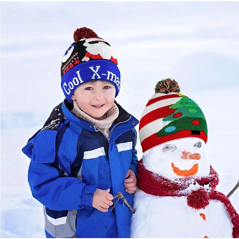 LED Christmas Beanie Supplier - Festival Elk Snowflake Snowman Knitted Winter Hat