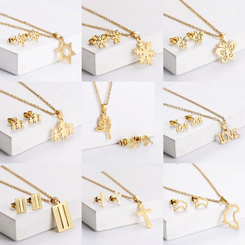 Jewelry Set Supplier - New Design Golden Fashion Stainless Steel Necklace Earrings