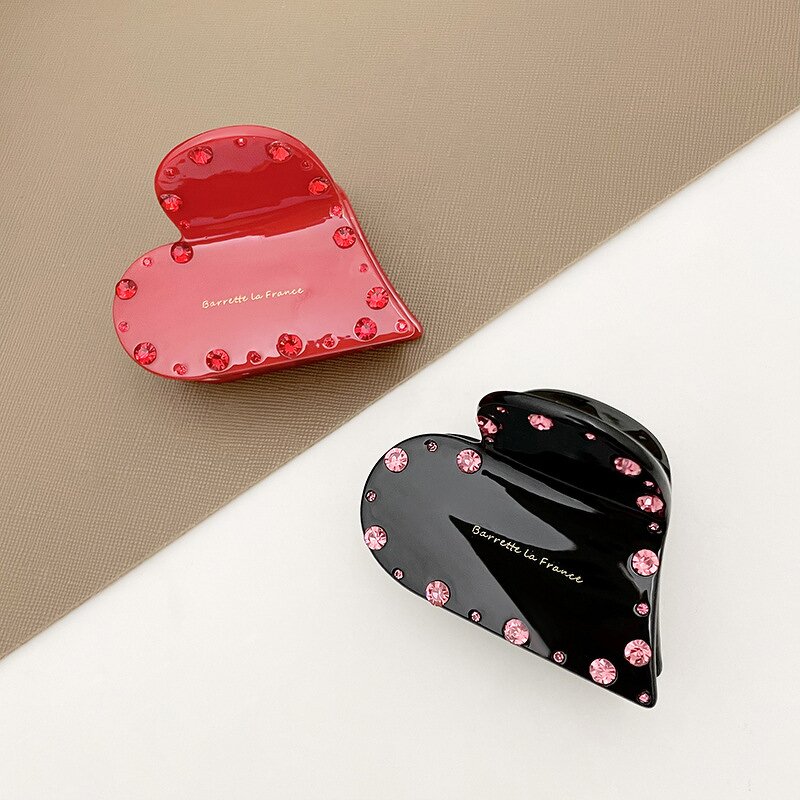 Hair Clamp Factory - Heart Shape Spot Drill Acetate Diamond Shark Clip