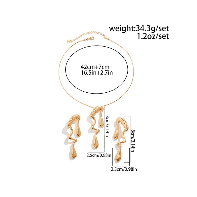 Liquid Earrings Supplier - Water Drop Pendant Cool Irregular Necklace Set