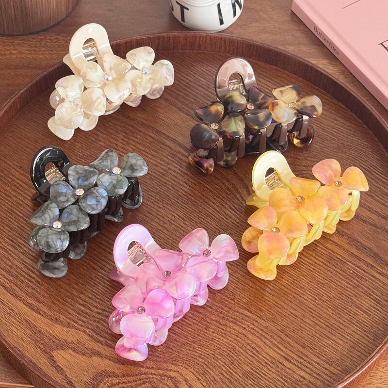 Claw Clip Manufacturer - 3D Rhinestone Flower Acetate for High Ponytail Updo