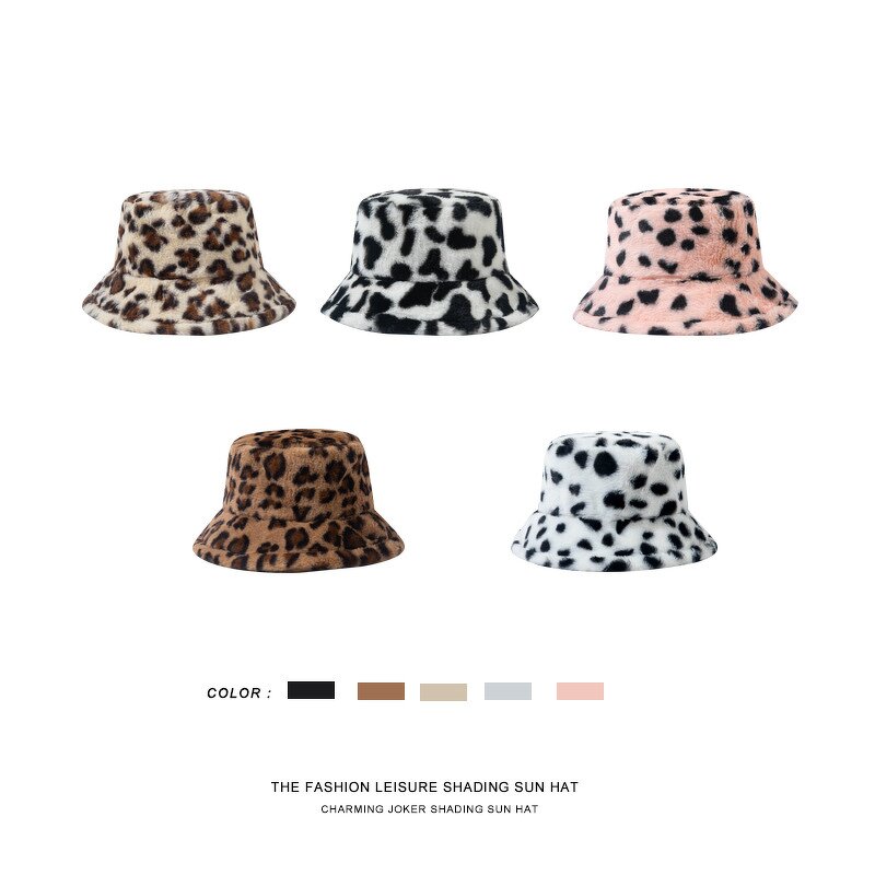 Fleece Winter Hat Supplier - Fashion Lady Solid Soft Leopard Wool Sherpa Bucket
