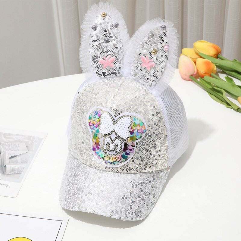 Mesh Cap Supplier - High Quality Unique Kid Bling Rabbit Ear Sequins Baseball