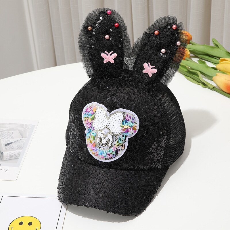 Mesh Cap Supplier - High Quality Unique Kid Bling Rabbit Ear Sequins Baseball