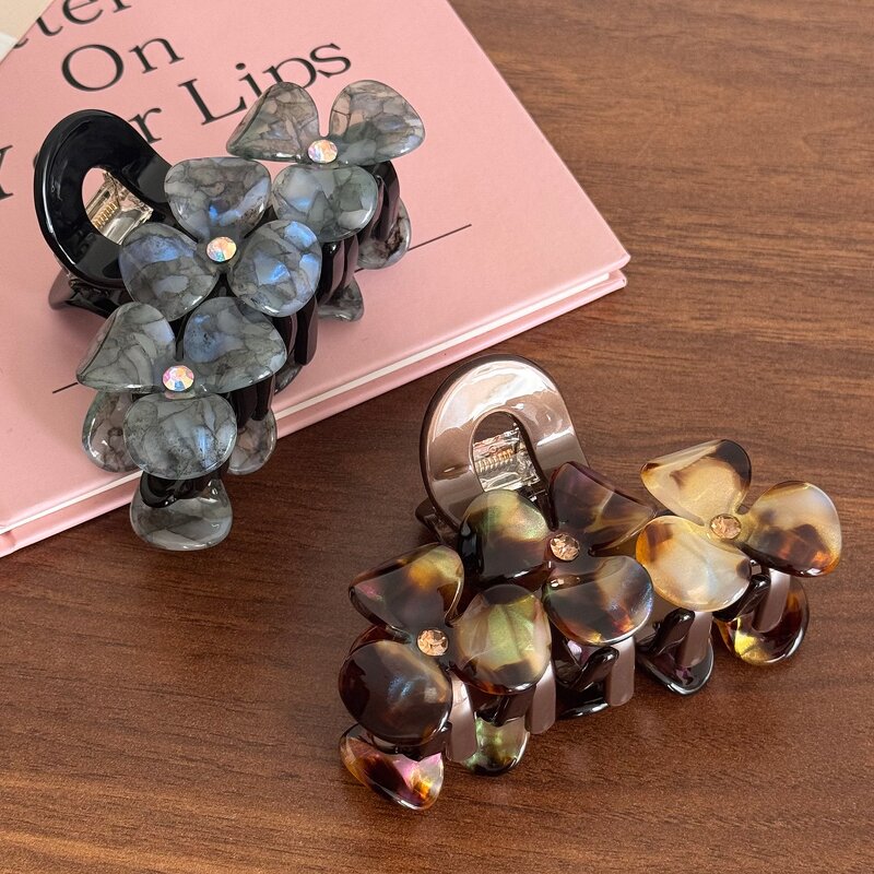 Claw Clip Manufacturer - 3D Rhinestone Flower Acetate for High Ponytail Updo