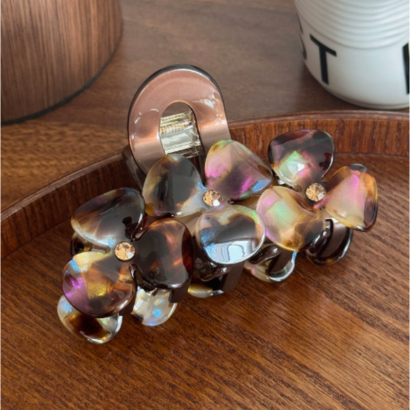 Claw Clip Manufacturer - 3D Rhinestone Flower Acetate for High Ponytail Updo