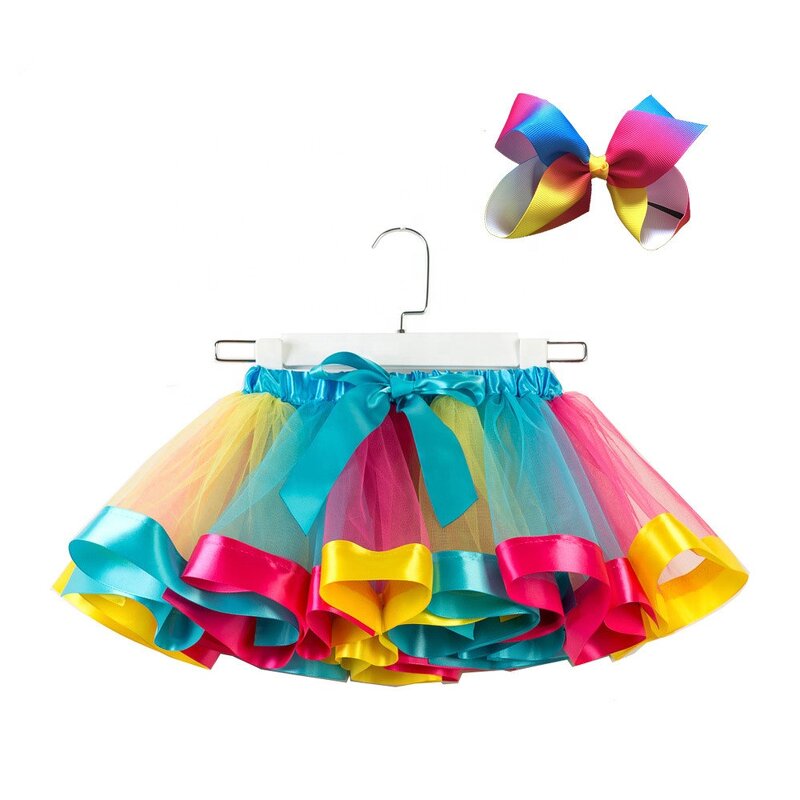Rainbow Tutu Skirt Supplier - Factory Wholesale Children Skirt with Jojo Bow Clip