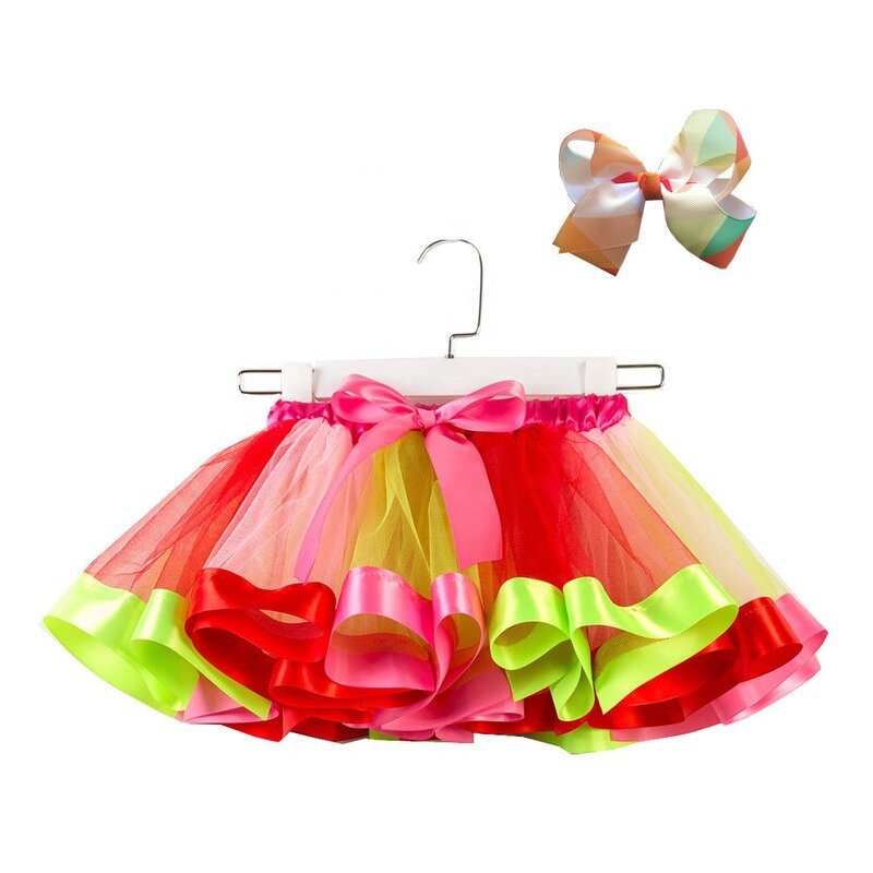 Rainbow Tutu Skirt Supplier - Factory Wholesale Children Skirt with Jojo Bow Clip