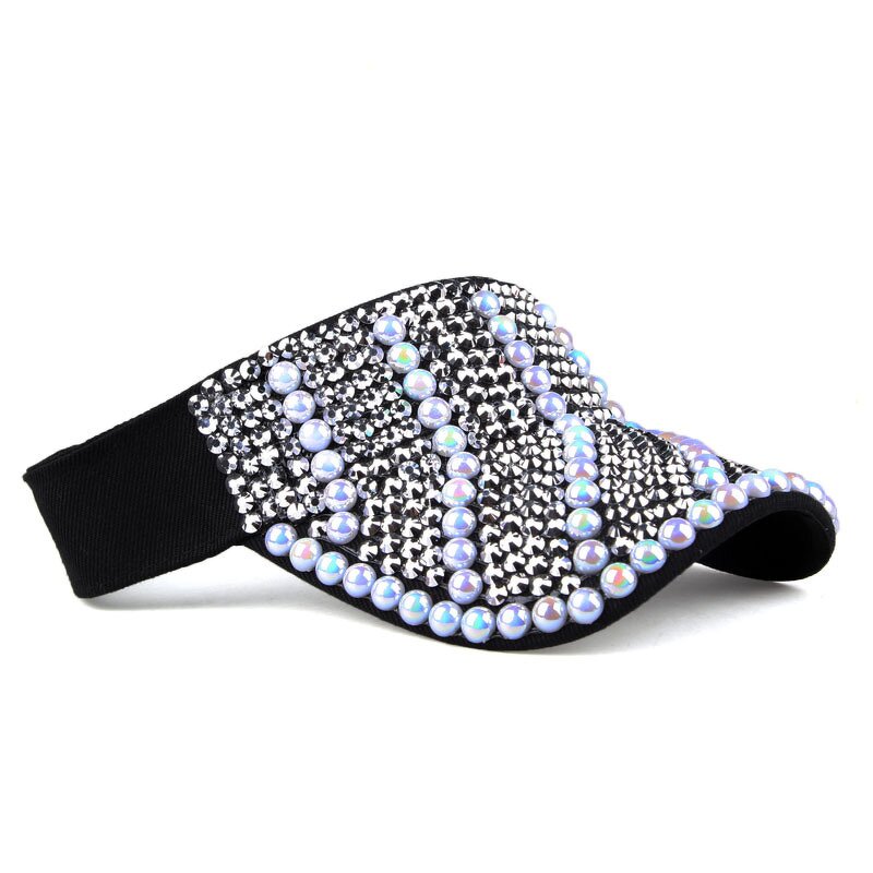 Rhinestone Visor Cap Factory - Wholesale Women Fashion Full Diamond Empty Visor