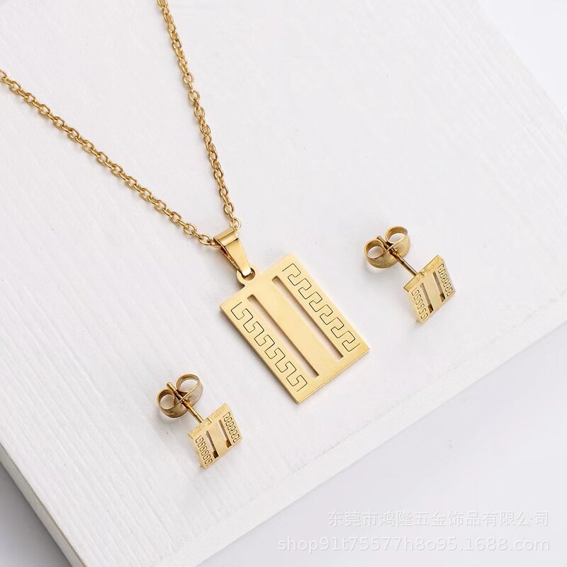 Jewelry Set Supplier - New Design Golden Fashion Stainless Steel Necklace Earrings